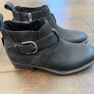 UGG Black Ankle Booties with Buckle Detail